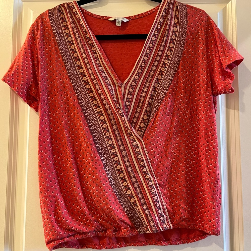 Lucky Brand Red Faux Wrap Top Medium